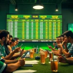 Exciting keonhacai betting scene with fans analyzing live soccer odds.