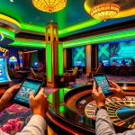 Engaged players enjoy thrilling games at kiss888 online casino with vibrant slot machines and poker tables.