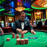 Kkwin casino scene with vibrant tables, poker chips, and a luxurious atmosphere.