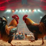 Dynamic scene of live cockfighting at sabong 67 event, showcasing vibrant arena and intense action.