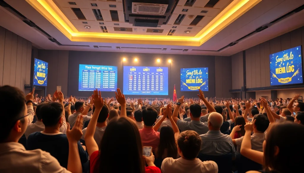 Exciting atmosphere of the Song thủ lô lottery draw event with eager participants.