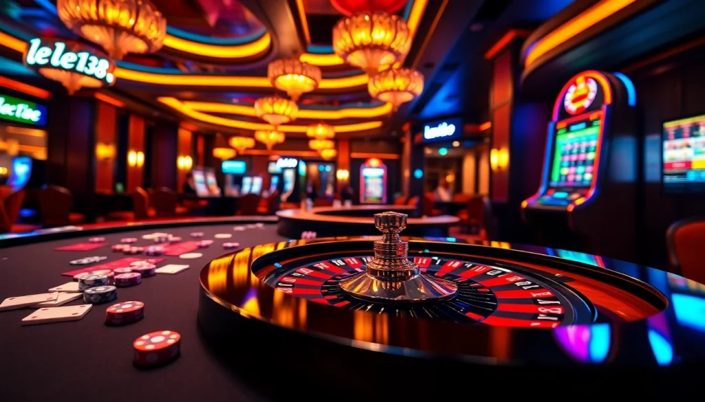 Experience the thrill of gambling at lego138 with vibrant casino tables and excited players.