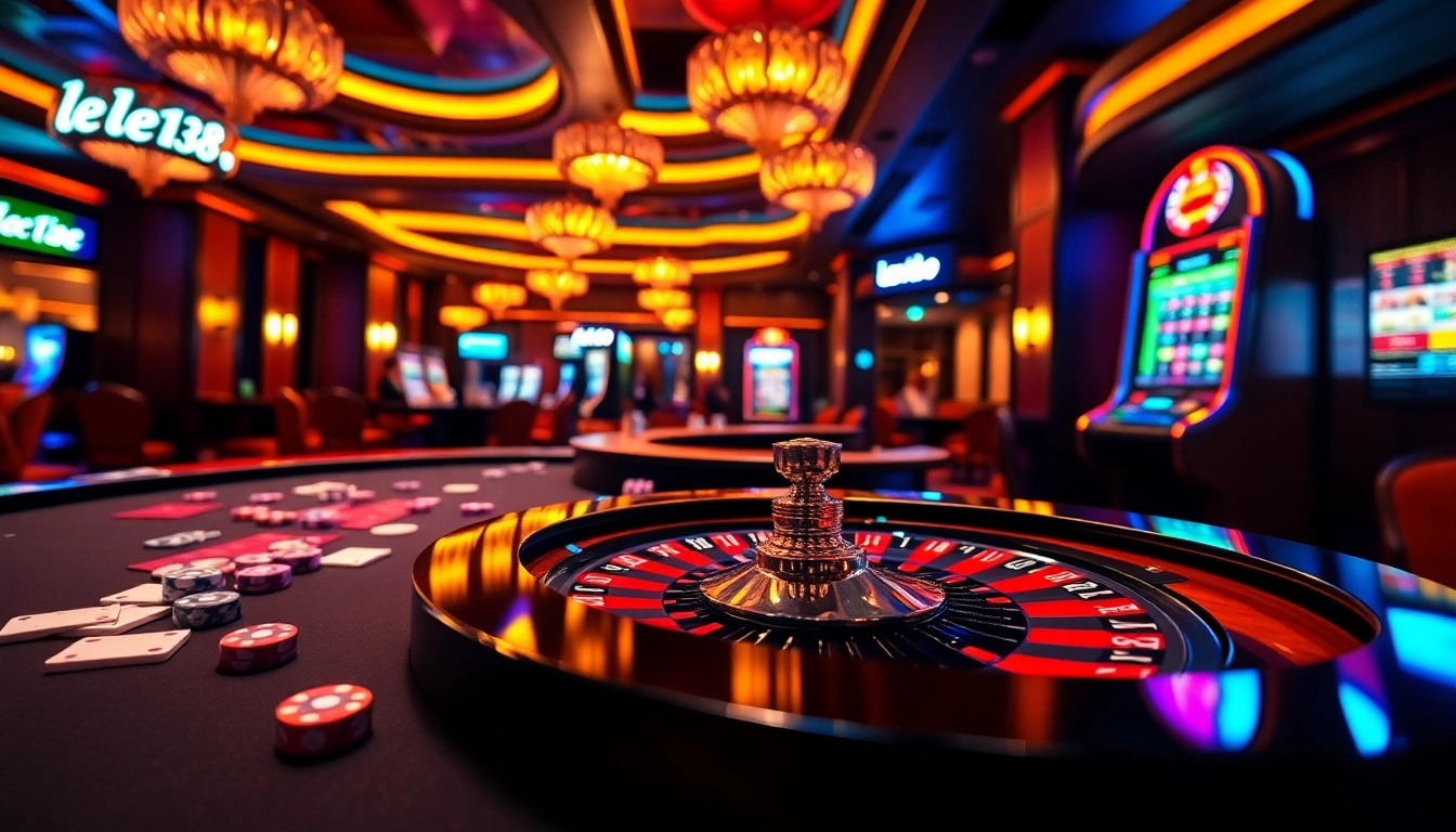 Experience the thrill of gambling at lego138 with vibrant casino tables and excited players.