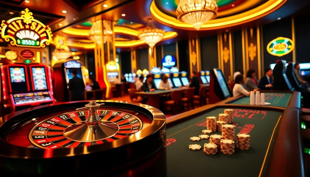 Experience the thrill of gambling at https://kk55.boutique/ with vibrant slot machines and a stunning roulette wheel.
