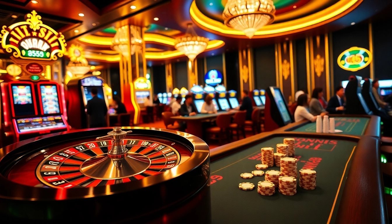 Experience the thrill of gambling at https://kk55.boutique/ with vibrant slot machines and a stunning roulette wheel.