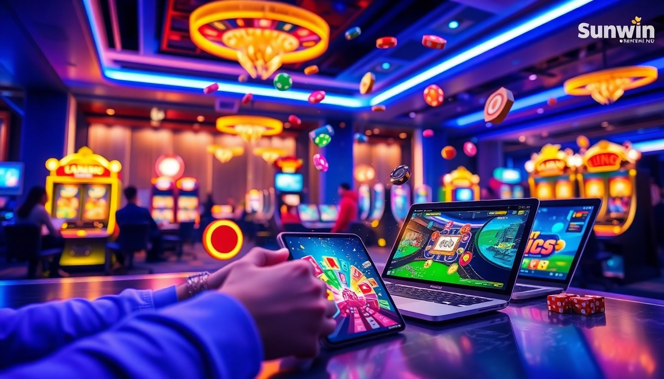 Sunwin online gaming scene showcasing diverse digital casino games in an inviting environment.