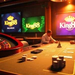 Experience the excitement of gambling at King88 with vibrant casino tables and engaging players.