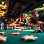 Main poker88 permainan di kasino dengan pemain yang terlibat dalam aksi intens.