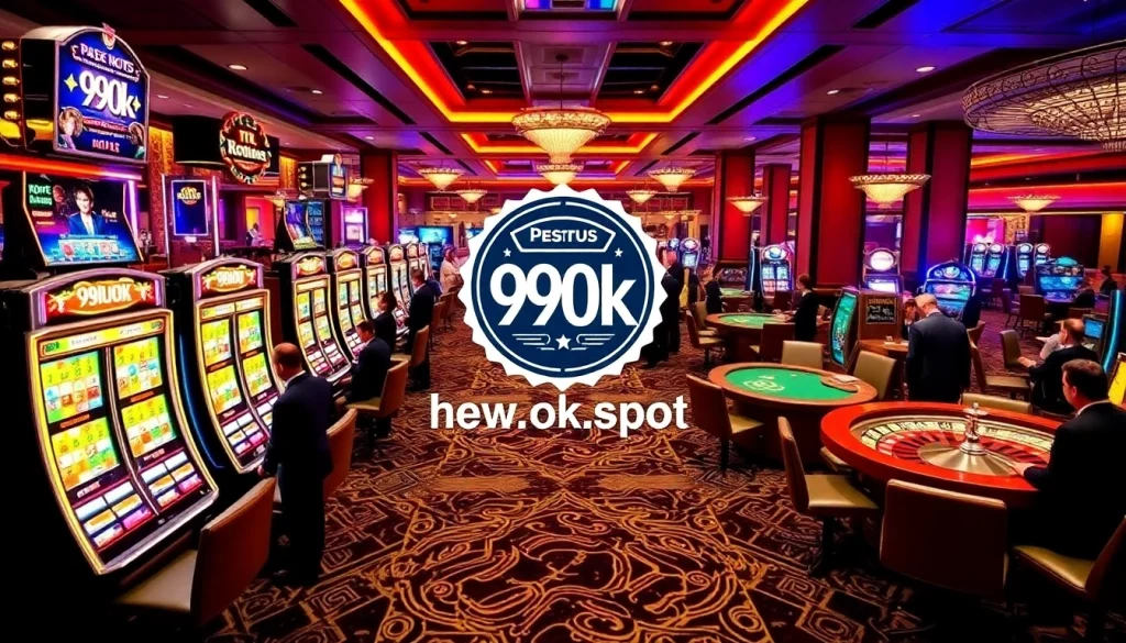 Experience thrilling gameplay at https://99ok.spot/, featuring vibrant casino tables and excited gamblers.