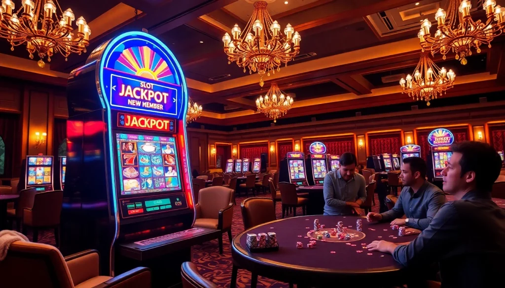 Engage with the slot bonus new member offer at a luxurious casino featuring vibrant slot machines.