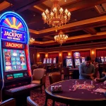 Engage with the slot bonus new member offer at a luxurious casino featuring vibrant slot machines.