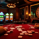 Aksi poker yang menarik di kasino JPTOTO dengan mesin slot yang cerah dan chip taruhan.