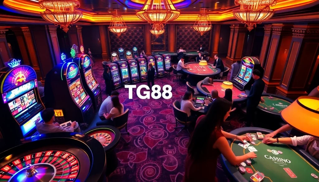 Players enjoying the excitement of casino games like roulette and slots at TG88.