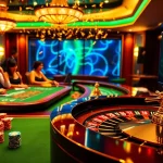 LUCK8 players enjoying thrilling games at a luxurious casino table with vibrant chips and cards.