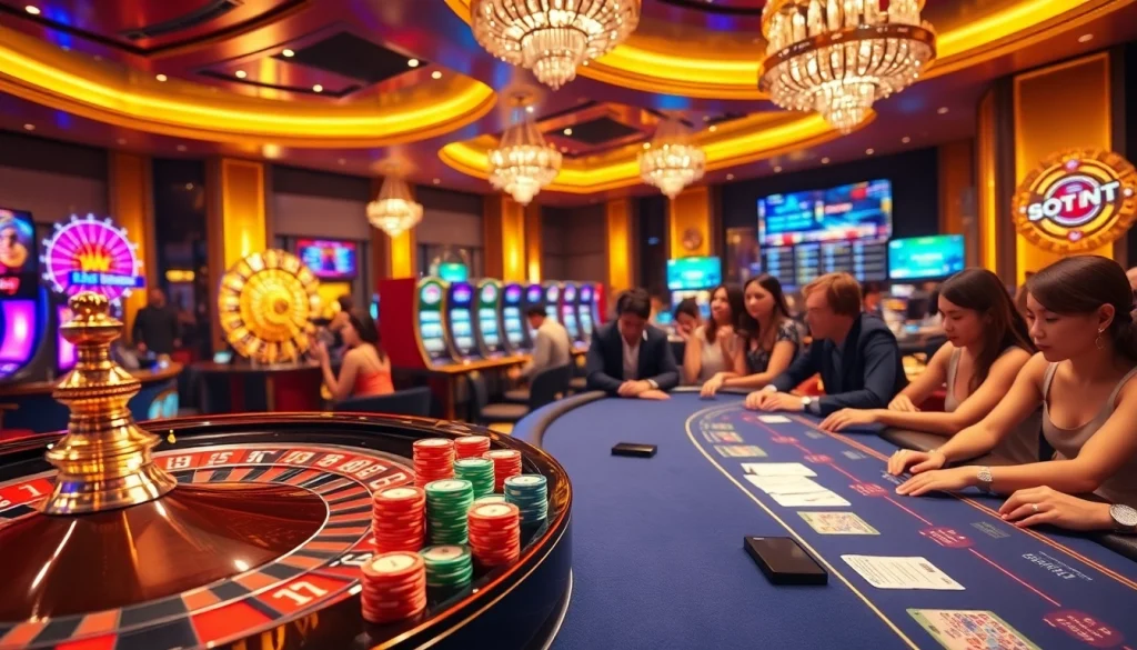 Experience thrilling gambling action at nhacaiuytinvn.us.com, featuring a vibrant casino atmosphere.
