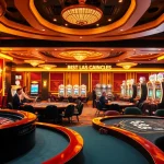 Players enjoying games at bl555, featuring roulette, poker tables, and slot machines.