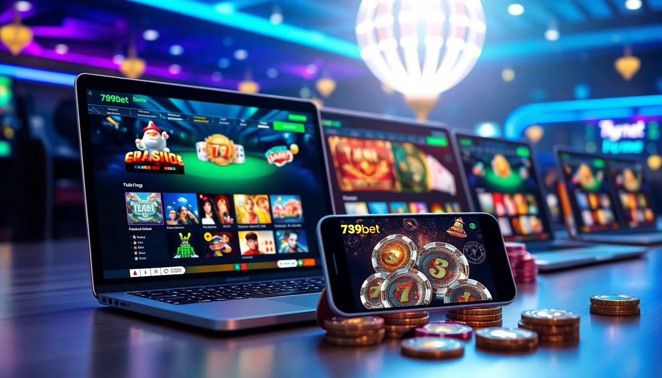Vibrant gaming scene showcasing 789bet online casino interface with poker and slots.