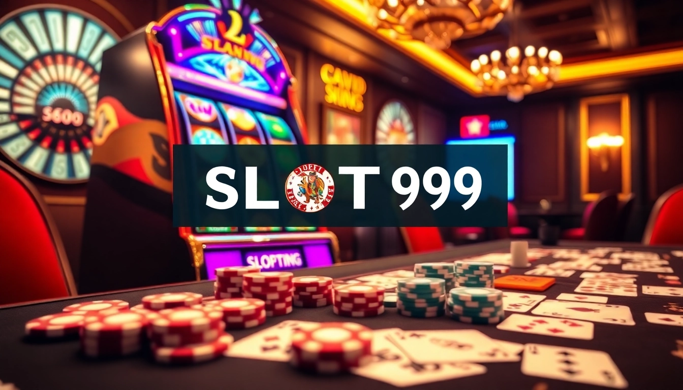Exciting gaming experience at SLOT99 featuring vibrant slot machines and casino tables.