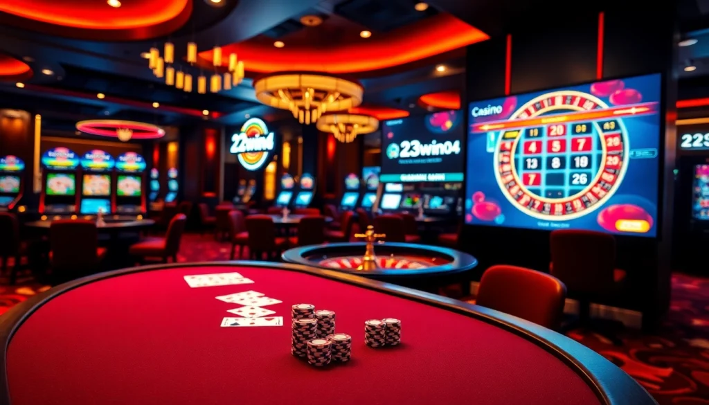 Experience the thrill of gambling at 23win04 with luxurious casino visuals and vibrant gaming elements.