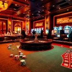 Experience the thrill of winning at https://luckywin.fan/ with a vibrant casino scene featuring roulette and poker tables.