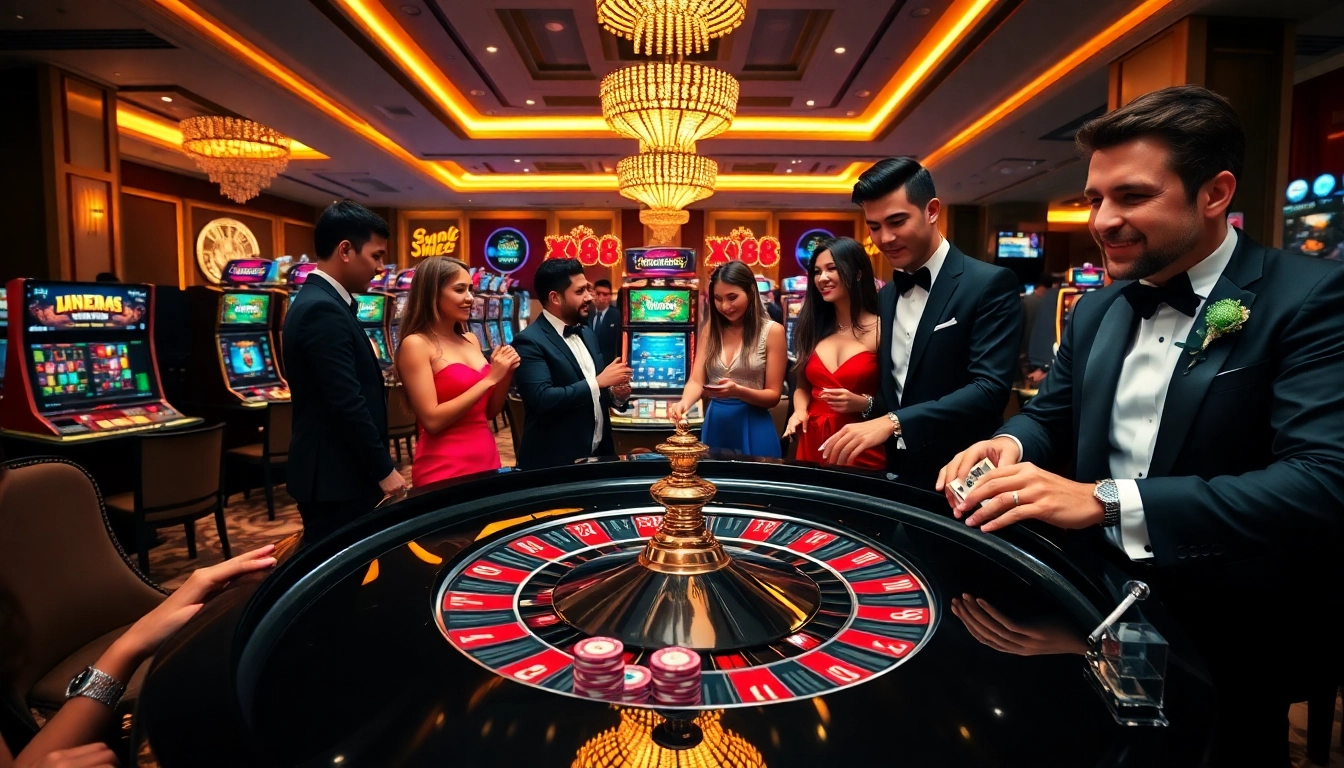 Experience the excitement of gambling at xx88 with vibrant casino tables and colorful slot machines.