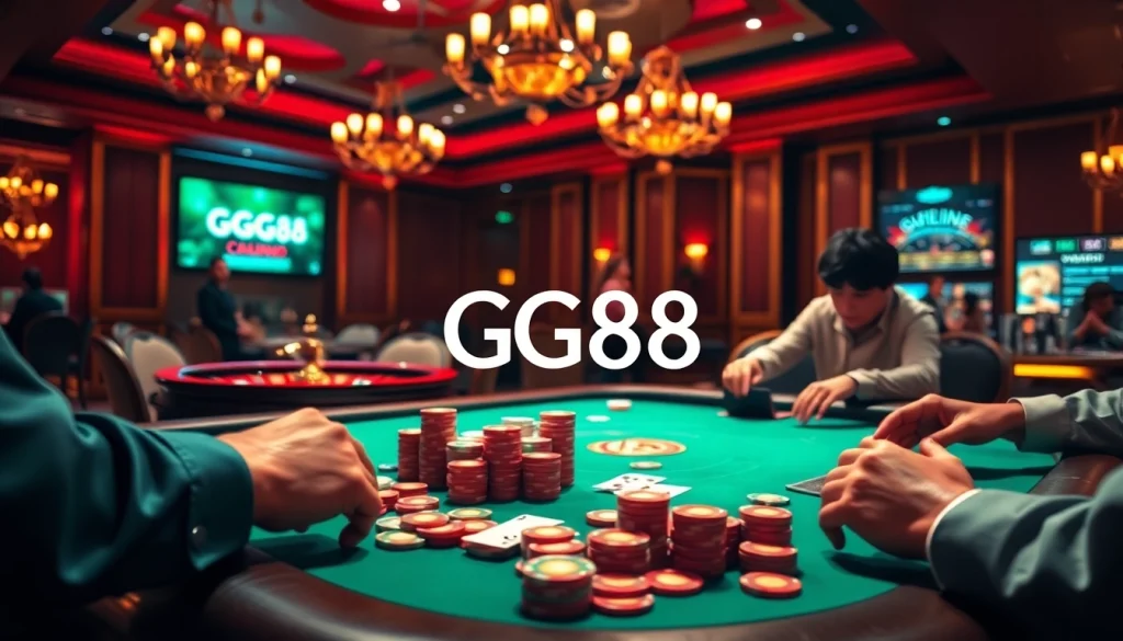 GG88 poker scene with vibrant chips and cards, capturing the essence of luxury in casino gaming.