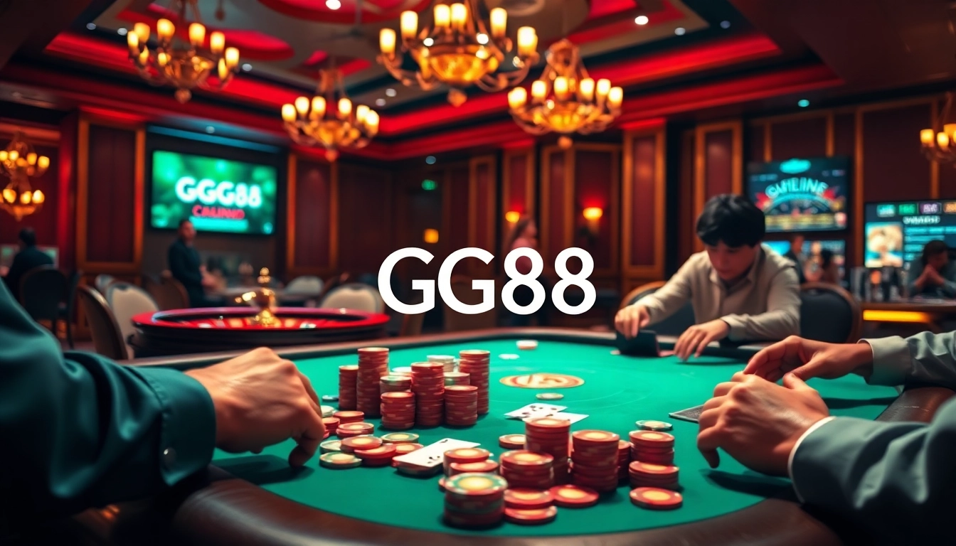 GG88 poker scene with vibrant chips and cards, capturing the essence of luxury in casino gaming.