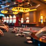 Experience the thrill of BDTK66 at a luxury casino with vibrant gaming tables and excited players.