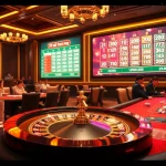 Xổ số hôm nay results showcased in a luxurious casino atmosphere with roulette and poker tables.