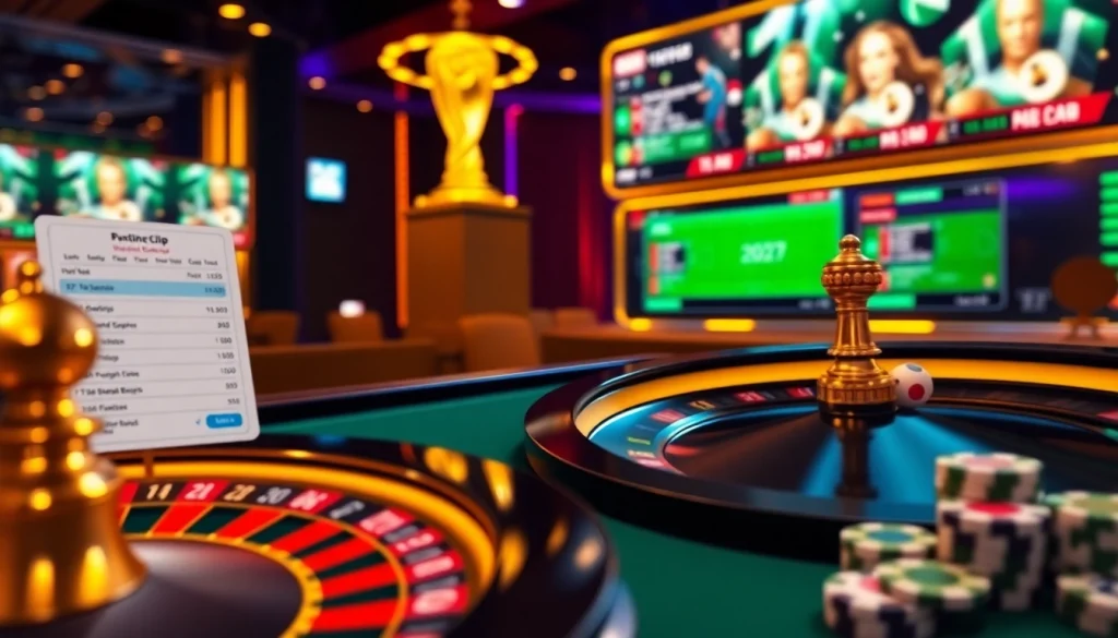 Situs Judi Bola Piala Dunia 2027 showcasing an interactive online betting interface with soccer-themed graphics and lively casino elements.