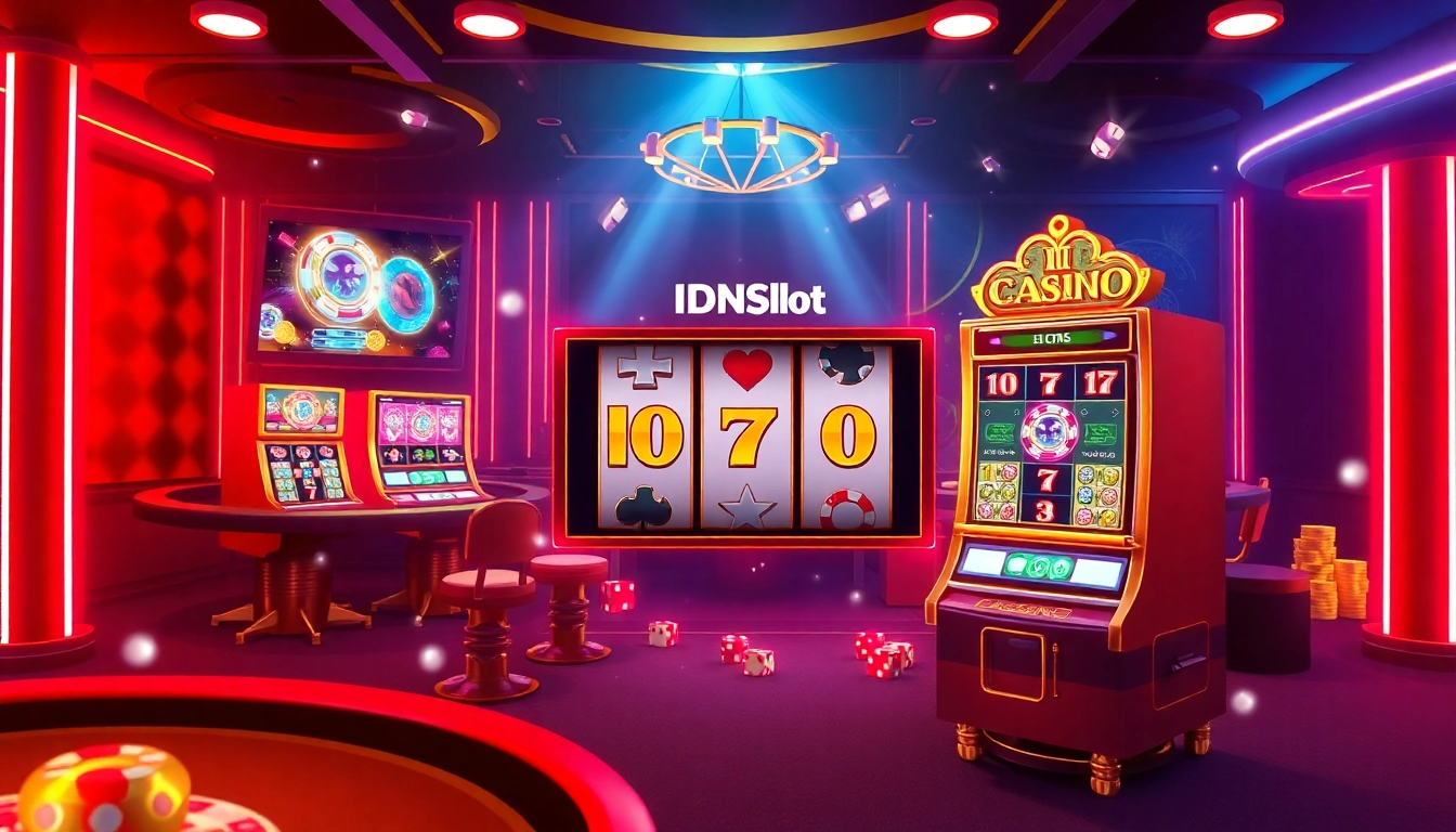 Engaging IDNSlot online casino scene featuring vibrant graphics and luxurious gaming elements.