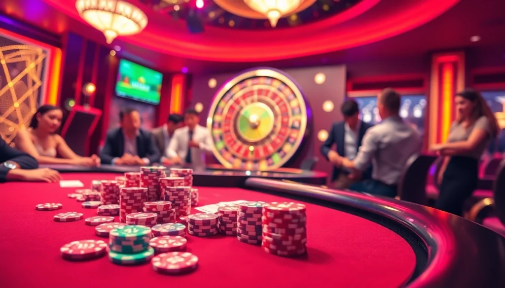 Players engaging with UU88 at a vibrant casino table, highlighting excitement and winning potential.