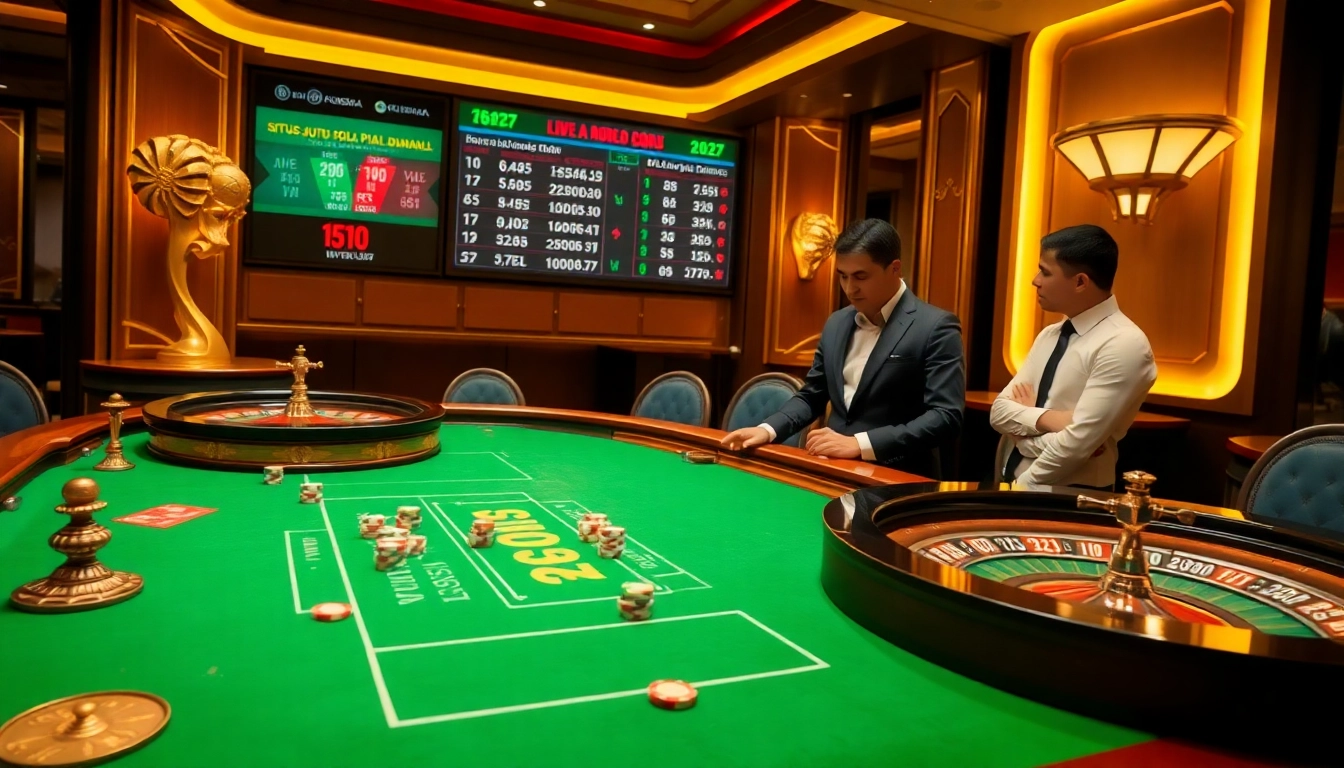 Situs Judi Bola Piala Dunia 2027 highlights strategic betting at an upscale sports table.