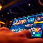 Engaging scene of a user interacting with the 77bet app, showcasing online betting excitement and variety.