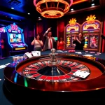 Experience the thrill of gambling at 58win with a vibrant casino scene featuring roulette, dice, and poker cards.