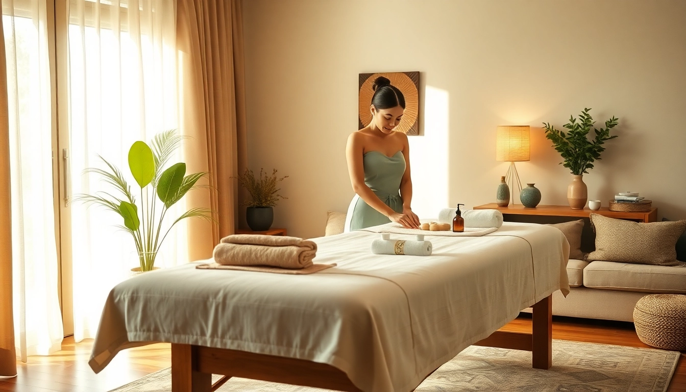 Comfortable home setting for 평택출장마사지 with a Thai masseuse preparing for a relaxing session.