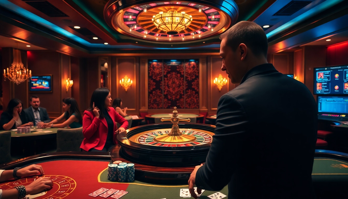 Players engaging in a thrilling casino experience at 88xx with a roulette wheel and poker chips.