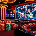 Experience high-stakes action at RR88's vibrant poker table with chips and cards.