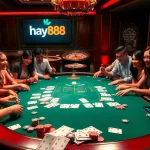 Players engaging at a lavish poker table, showcasing the excitement of hay888 gambling experience.