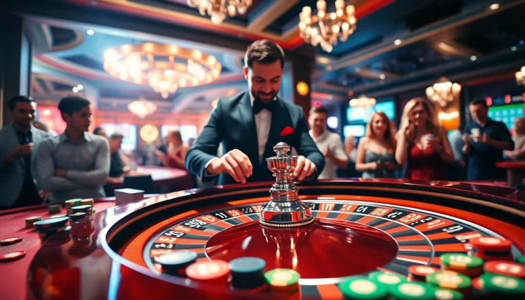 Pemain kasino merasakan thrill di meja roulette dewabet yang berwarna-warni.