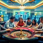 Players enjoying poker at an exciting 188bet table in a luxurious casino setting.