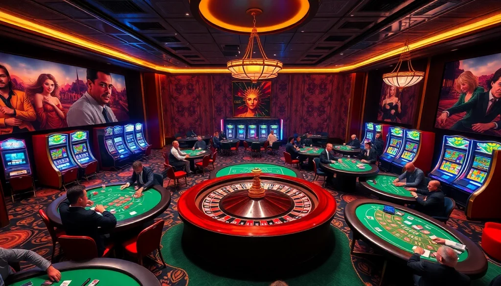 Players enjoying the thrilling atmosphere at SODO Casino with poker tables and roulette wheels.