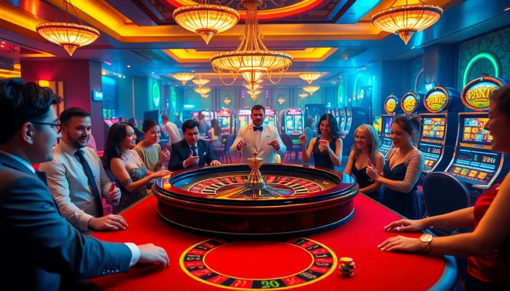Players enjoying their time at Goal123 casino, with roulette and poker elements enhancing the excitement.