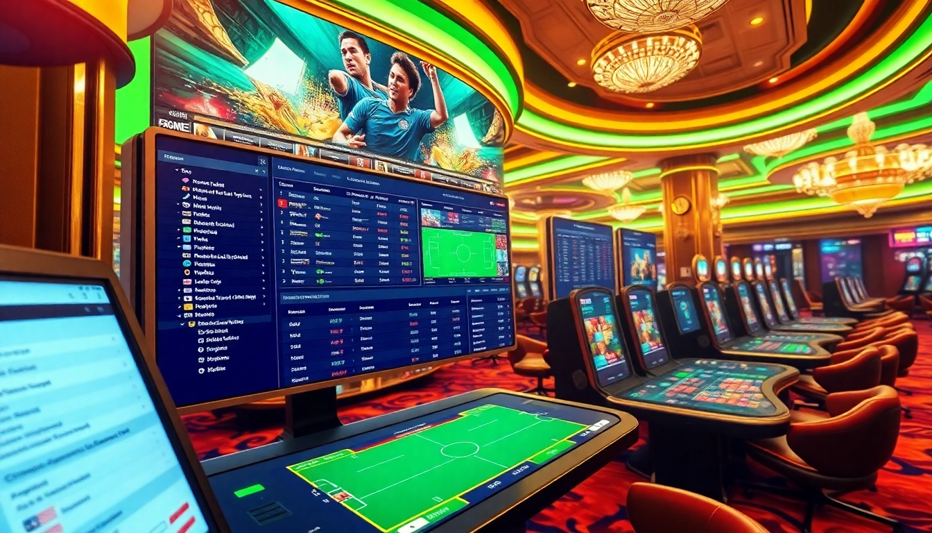 Experience the excitement of Situs Judi Bola Piala Dunia 2027 with vibrant betting interfaces and engaging casino elements.