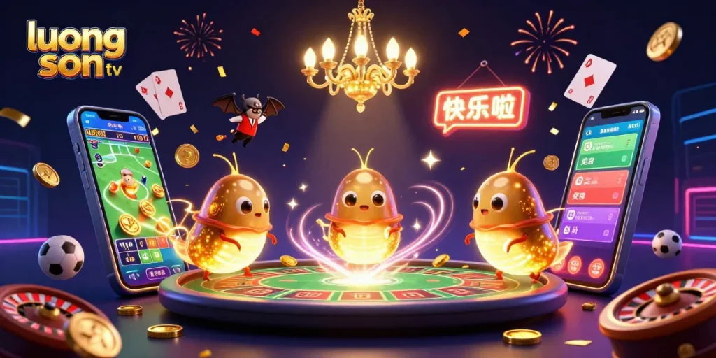 Betting excitement with luong son tv's glowworms illuminating a vibrant sports casino scene.