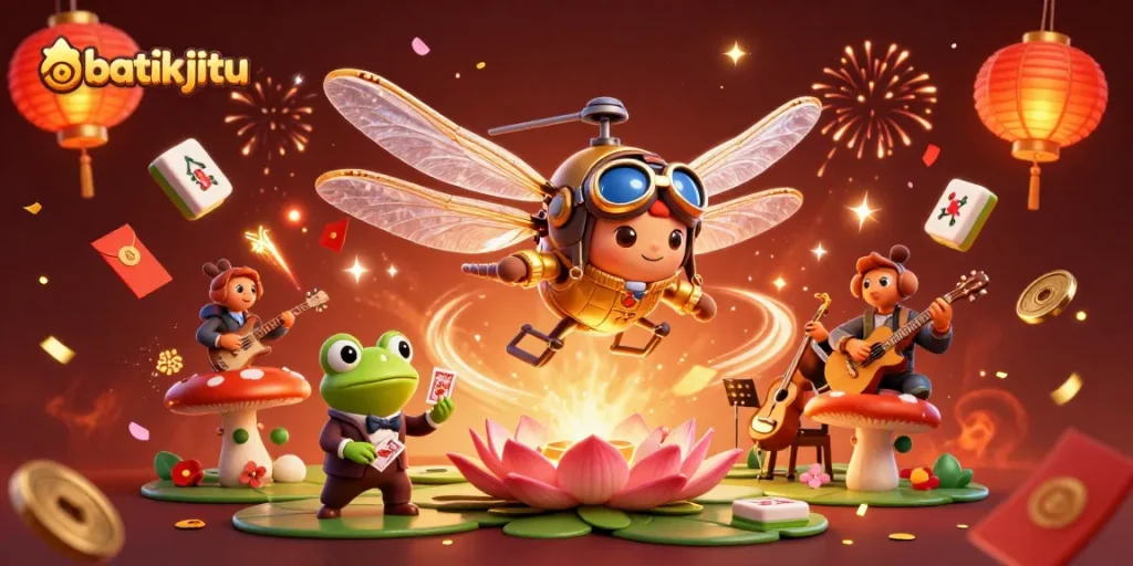 Mengakses batikjitu, kasino online terbaik dengan croupier dan musik jazzy dalam ilustrasi 3D.